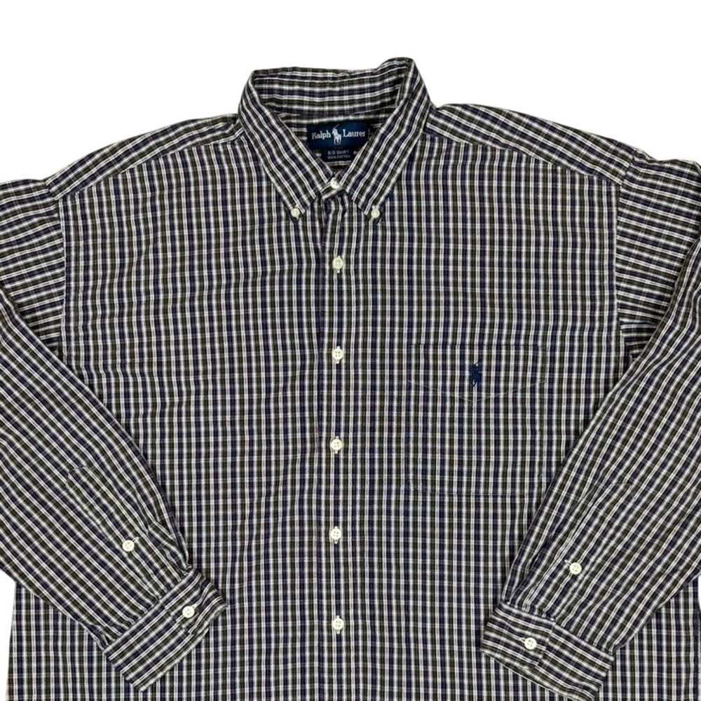 Ralph Lauren Big Shirt Mens XL Blue Purple Plaid Cotton Button Down Long Sleeve